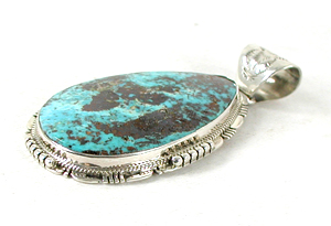 Authentic Native American Indian sterling silver turquoise pendant by Navajo silversmith John Nelson
