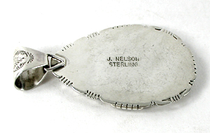 Authentic Native American Indian sterling silver turquoise pendant by Navajo silversmith John Nelson
