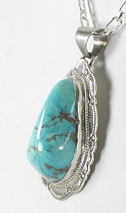 Authentic Native American Indian sterling silver turquoise pendant by Navajo silversmith Joe Piaso, Jr.