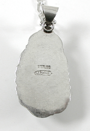 Authentic Native American Indian sterling silver turquoise pendant by Navajo silversmith Joe Piaso, Jr.