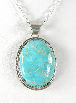 Authentic Native American Indian sterling silver turquoise pendant by Navajo silversmith Lester Jackson