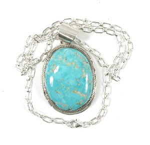Authentic Native American Indian sterling silver turquoise pendant by Navajo silversmith Lester Jackson