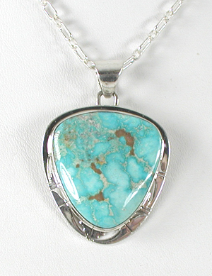 Authentic Native American Indian sterling silver turquoise pendant by Navajo silversmith Phillip Sanchez