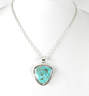 Authentic Native American Indian sterling silver turquoise pendant by Navajo silversmith Phillip Sanchez