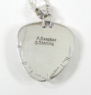 Authentic Native American Indian sterling silver turquoise pendant by Navajo silversmith Phillip Sanchez