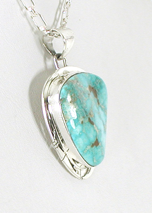 Authentic Native American Indian sterling silver turquoise pendant by Navajo silversmith Phillip Sanchez