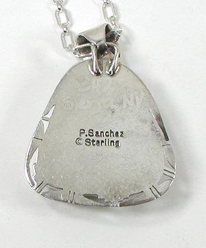 Authentic Native American Indian sterling silver turquoise pendant by Navajo silversmith Phillip Sanchez