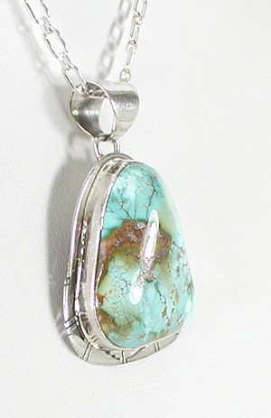 Authentic Native American Indian sterling silver turquoise pendant by Navajo silversmith Phillip Sanchez
