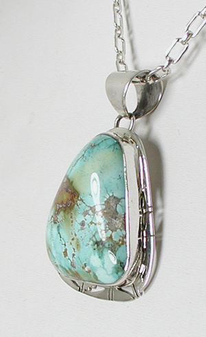 Authentic Native American Indian sterling silver turquoise pendant by Navajo silversmith Phillip Sanchez