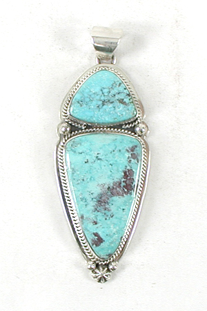 Authentic Native American Indian sterling silver turquoise pendant by Navajo silversmith Lester Jackson