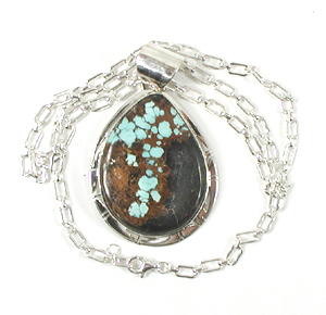 Authentic Native American Indian sterling silver and turquoise pendant by Navajo silversmith Phillip Sanchez