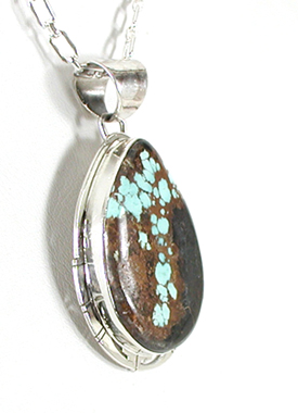 Authentic Native American Indian sterling silver and turquoise pendant by Navajo silversmith Phillip Sanchez
