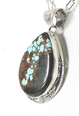 Authentic Native American Indian sterling silver and turquoise pendant by Navajo silversmith Phillip Sanchez