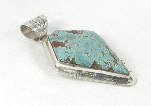 Authentic Native American Indian sterling silver turquoise pendant by Navajo silversmith Phillip Sanchez