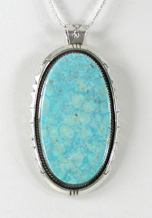 Authentic Native American Indian sterling silver turquoise pendant by Navajo silversmith Joe Piaso, Jr.
