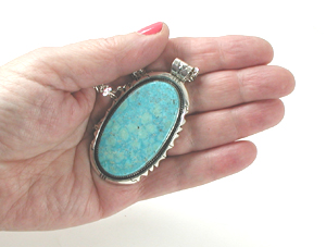 Authentic Native American Indian sterling silver turquoise pendant by Navajo silversmith Joe Piaso, Jr.