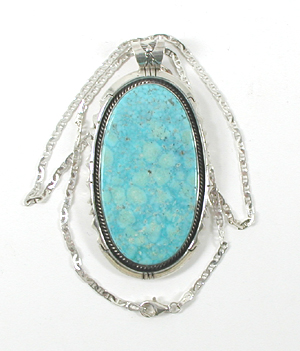 Authentic Native American Indian sterling silver turquoise pendant by Navajo silversmith Joe Piaso, Jr.