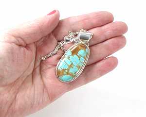 Authentic Native American Indian sterling silver turquoise Necklace by Navajo silversmith Lyle Piaso