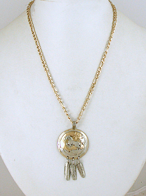 Authentic Native American Indian Horse and Star Pendant with Feather Dangles and adjustable chain by Lakota artisan Mitchell Zephier