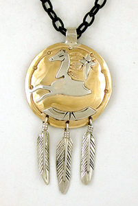 Authentic Native American Indian Stallion Pendant with adjustable chain by Lakota artisan Mitchell Zephier