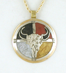 Authentic Native American Indian Bison Skull with Medicine Wheel Pendant and chain by Lakota Visions artisan Mitchell Zephier