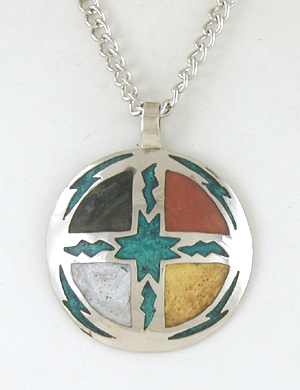 Authentic Native American Indian Medicine Wheel Pendant with chain by Lakota artisan Mitchell Zephier