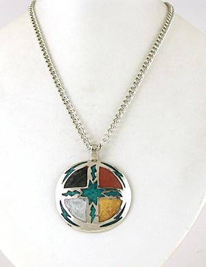 Authentic Native American Indian Medicine Wheel Pendant with chain by Lakota artisan Mitchell Zephier