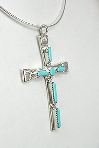 Native American Zuni Sterling Silver Turquoise Cross Pendant