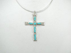 Native American Zuni Sterling Silver Turquoise Cross Pendant