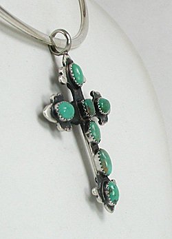 Native American Navajo Sterling Silver Turquoise Cross Pendant