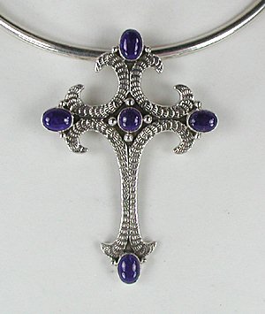 Native American Navajo Sterling Silver Lapis Cross pin pendant