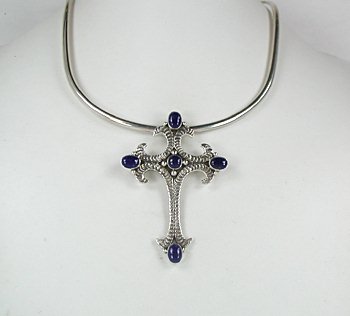 Native American Navajo Sterling Silver Lapis Cross pin pendant