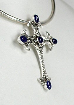 Native American Navajo Sterling Silver Lapis Cross pin pendant