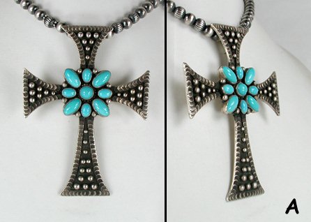 Native American Sterling Silver Turquoise  Cross  pin pendant