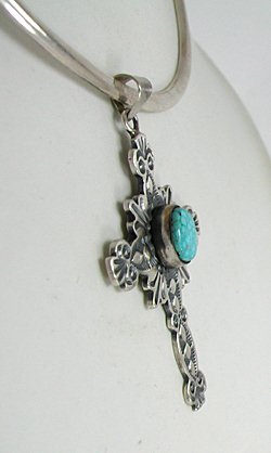 Native American Sterling Silver Turquoise  Cross  pendant