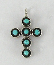 Native American Zuni Sterling Silver Turquoise Cross Pendant