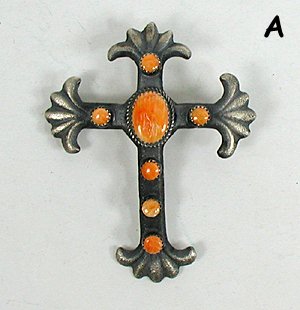 Authentic Native American Navajo Sterling Silver and spiny oyster Cross pin pendant