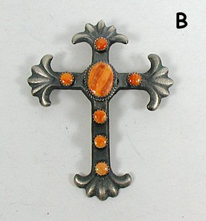 Authentic Native American Navajo Sterling Silver and spiny oyster Cross pin pendant