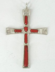 Native American Zuni Coral Cross