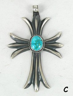 Authentic Native American Sterling Silver and Turquoise Cross pendant by Zuni Harrison Bitsui