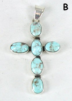 Authentic Native American Sterling Silver and Dry Creek Turquoise Cross pendant by Navajo Sherry Lee