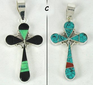 Authentic Native American Sterling Silver stone inlay Reversible Cross Pendant by Navajo Edison Yazzie