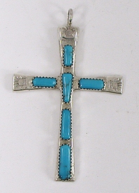 Authentic Native American sterling silver and turquoise cross pendant by Zuni silversmith Marilyn Iule
