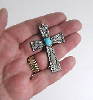 sterling silver and turquoise cross pendant  - in hand
