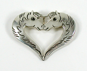 Authentic Native American Sterling Silver heart-shaped horse pin by Navajo Lee Charley