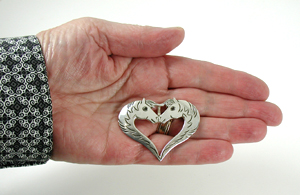 Authentic Native American Sterling Silver heart-shaped horse pin by Navajo Lee Charley