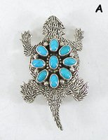 Authentic Native American Sterling Silver and turquoise horned frog pin pendant by Navajo Lee Charley