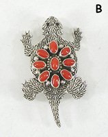 Authentic Native American Sterling Silver and coral horned frog pin pendant by Navajo Lee Charley