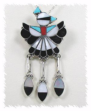 Hand made Native American  Zuni Indian Jewelry; Navajo Sterling Silver Thunderbird pin pendant