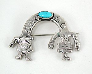 Hand Made Native American Indian Sterling Silver turquoise Yei pin
